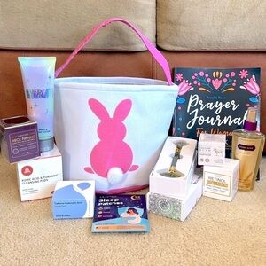 Brand New Self Care Skincare Easter Basket Turmeric Pads Moisturizer Jade Roller